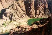 Another telephoto shot.  This one pointing to the Kaibab Bridge (black) -- our destination!