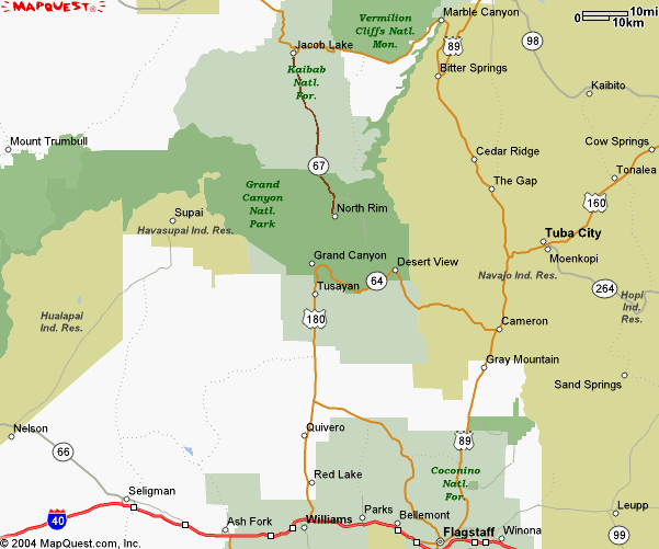 The route from Flagstaff to and around the canyon.