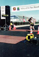 Megan crosses the finish line over a mile ahead of me! - No large picture available.